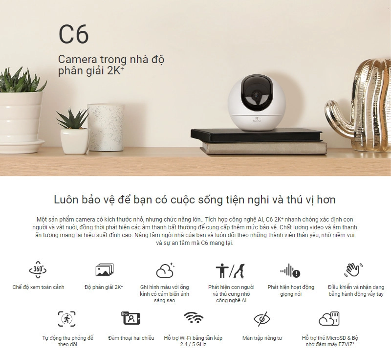 Camera Quay Quét 2K+ WiFi EZVIZ C6 4MP QHD 1440p - Tích Hợp AI Mang Đến Trải Nghiệm Tuyệt Vời