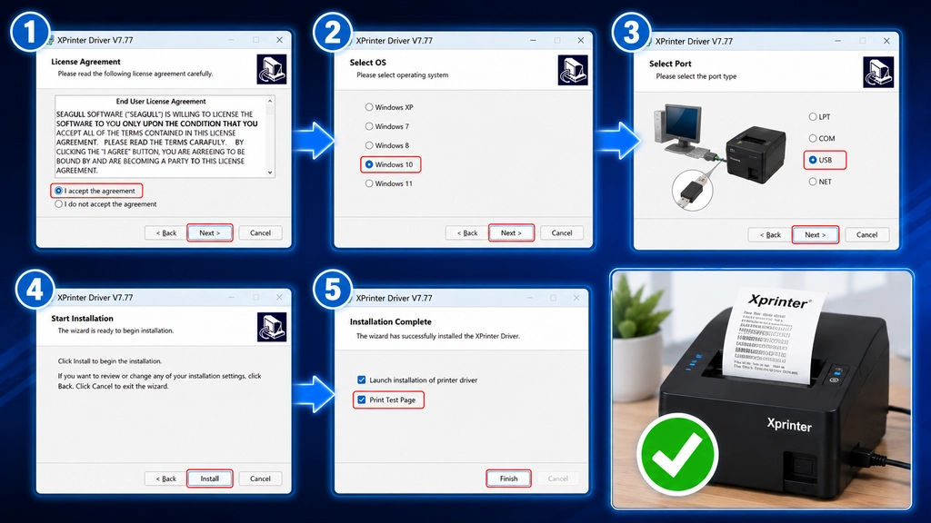 Các bước thực hiện cài đặt máy in bill Xprinter