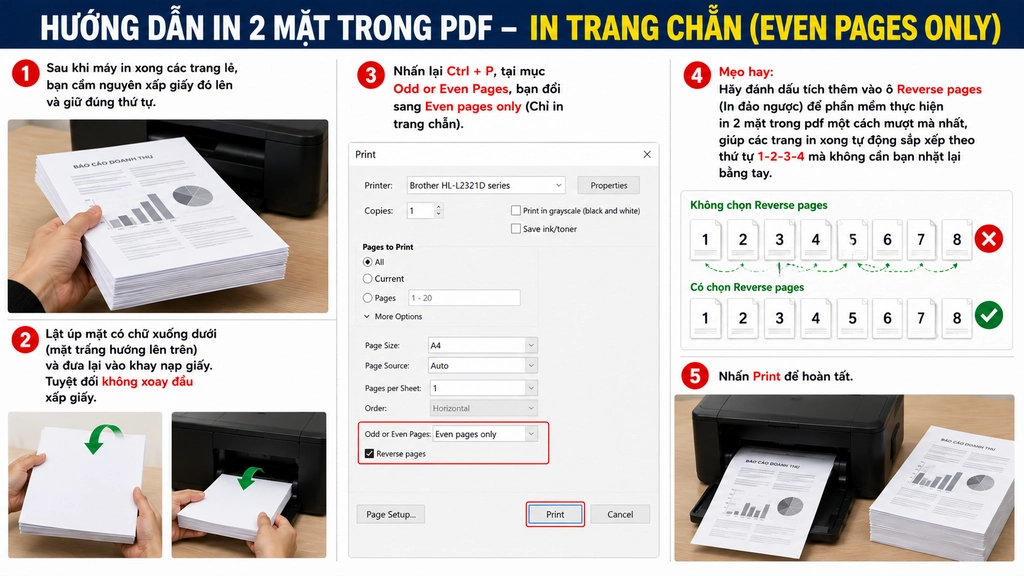 Cách in mặt chẵn trong pdf