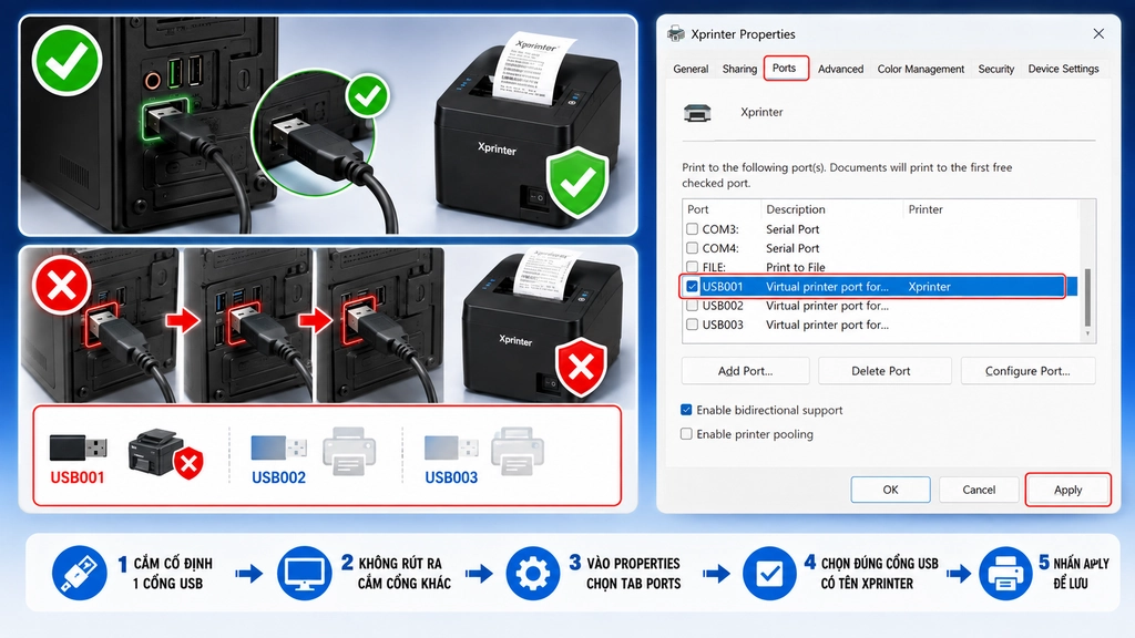 Xử lý lỗi khi cài đặt máy in bill Xprinter